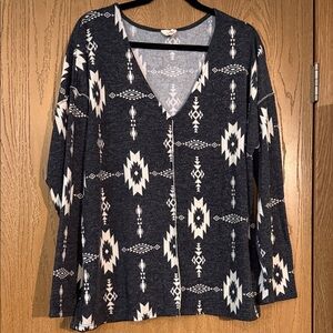 BiBi Black and White Aztec V-Neck Blouse